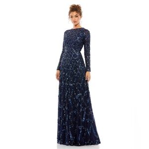 Mac Duggal 5496 NWT EMBELLISHED ILLUSION HIGH NECK LONG SLEEVE A LINE GOWN